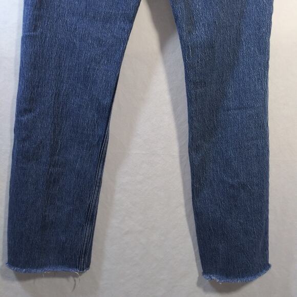 Zara Blue High Rise Button Fly Raw Hem Jeans Size 4 - Picture 6 of 8